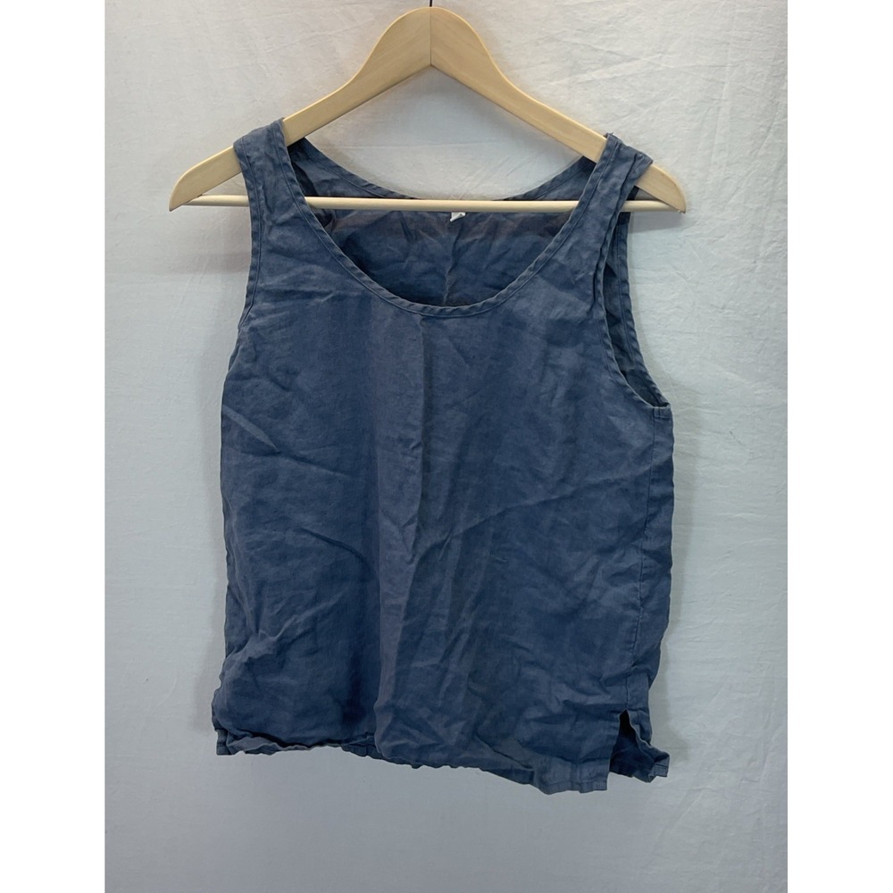 Piglet In Bed Size S Flax Linen Pajama Top Blue Tank